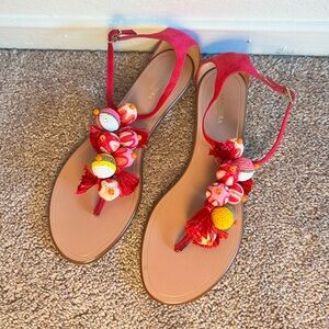 Aquazzura Pink Pom Pom Sandals, size 9